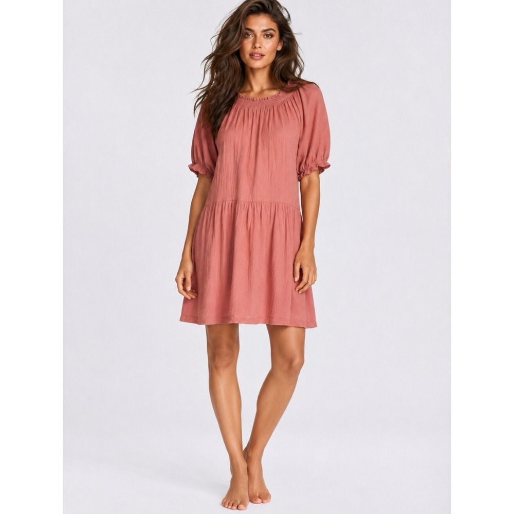 Universal Thread 100% Cotton Gauze Mini Dress Dusty Terracotta Puff‎ Cottagecore